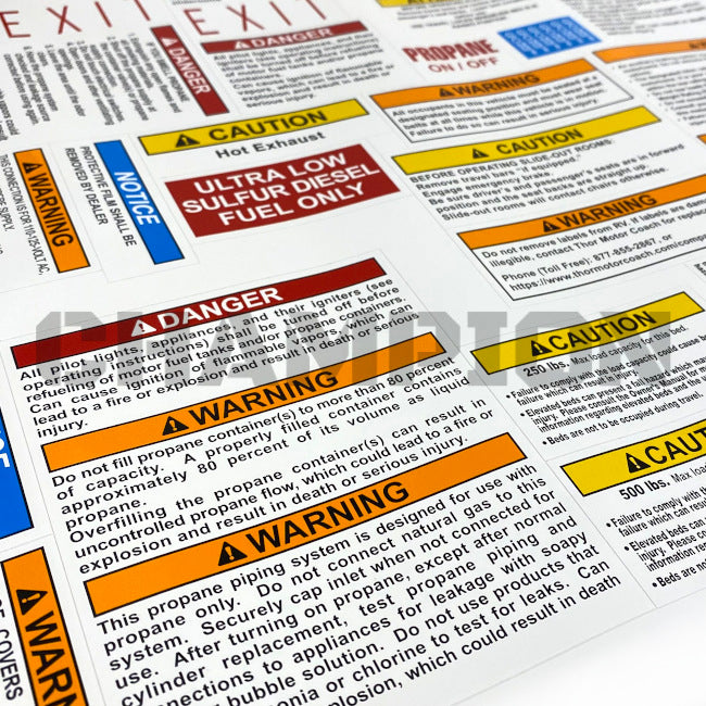 Thor RV Replacement Label Sheet 0334729 | Champion RV Parts